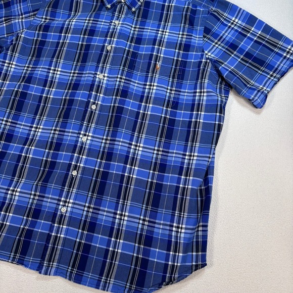 Polo Ralph Lauren‎ Oxford Shirt Men's 2XB Blue Cotton Plaid Pocket Flesh Pony - Picture 5 of 14